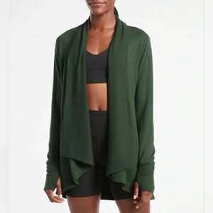 Athleta 100% Cashmere Green Cardigan Women's Small Pockets Open Front